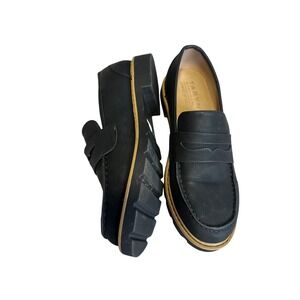 Taryn Rose Black Leather Penny Loafers Lug Sole Comfort Shoes Womens 8.5